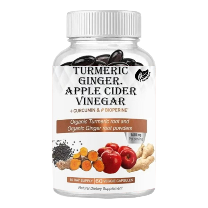 Turmeric Curcumin Capsule - オーガニックウコン根パウダー、オーガニック生姜パウダー、アップルサイダービネガーパウダーにはクルクミンとピペリンが含まれています、60カプセル入り