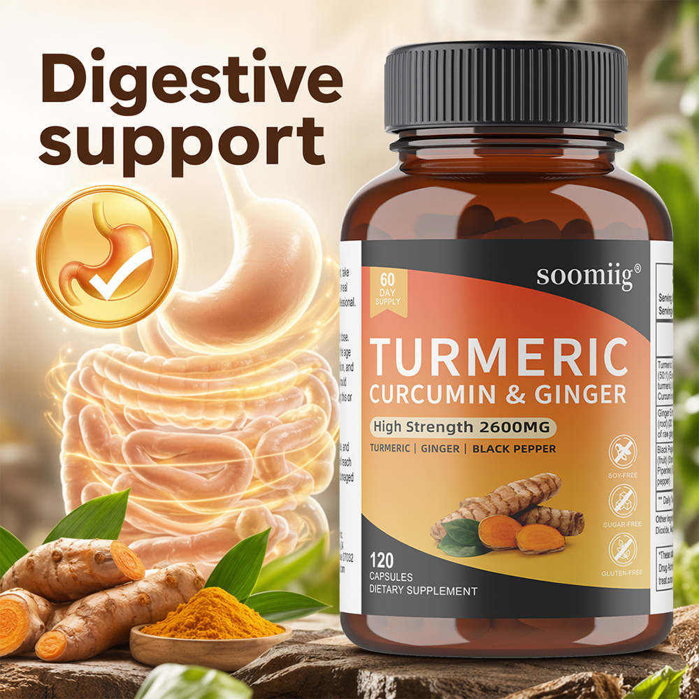 Turmeric Curcumin Capsule - ウコン、生姜、黒胡椒カプセル、抗酸化物質、関節の快適さ、消化と免疫の健康サポート、30/60/120カプセル