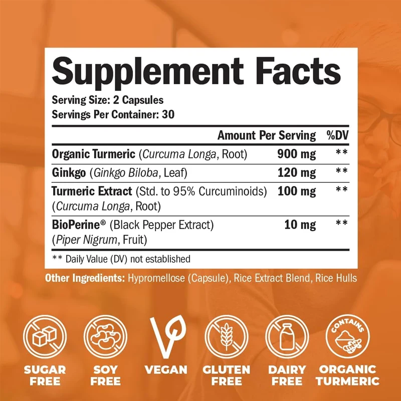 オーガニックウコンクルクミンサプリメント、イチョウ葉とピペリ - Turmeric Curcumin Capsule のレビューと価格